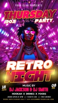 Purple Retro Music Night Party Video Flyer Instagram Story template