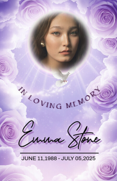 Purple Rose Funeral Half Page Wide Template | PosterMyWall