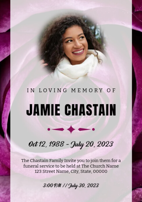 Purple Rose Funeral Program Cover A5 template