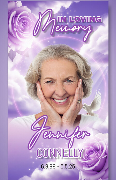purple roses heavenly funeral card template Полстраницы широкого формата