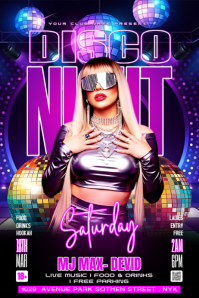 Purple Saturday Disco Night Banner 4' × 6' Banier 4’×6’ template