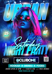 Purple Saturday Urban Night Party Flyer A6 template