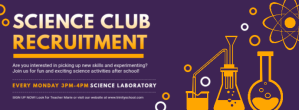 Purple Science Club Recruitment Banner Facebook Cover Photo template