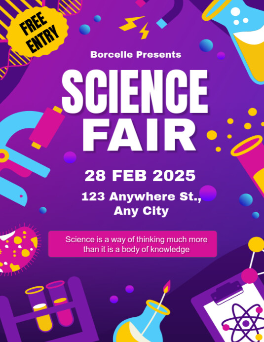 Purple Science Fair Flyer 2025 Folheto (US Letter) template