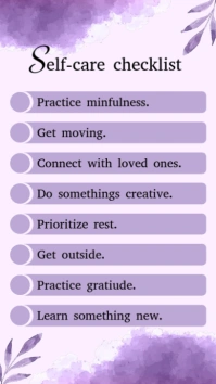 Purple Self-care Checklist Template Digital Display (9:16)