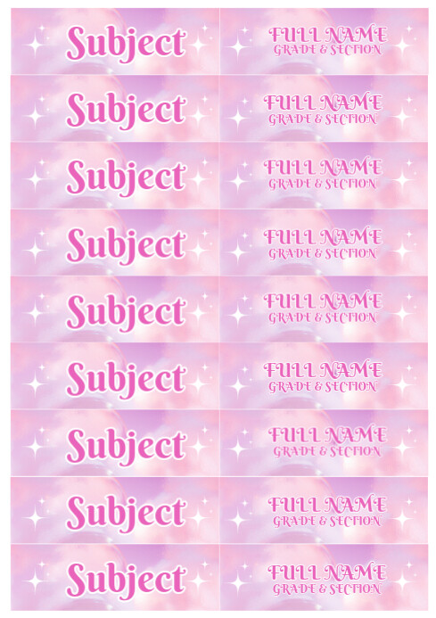 Purple Shimmering Stars Subject Labels A4 template