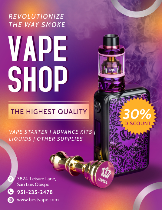 Purple smokey vape shop flyer template | PosterMyWall Purple smokey vape shop flyer template | PosterMyWall