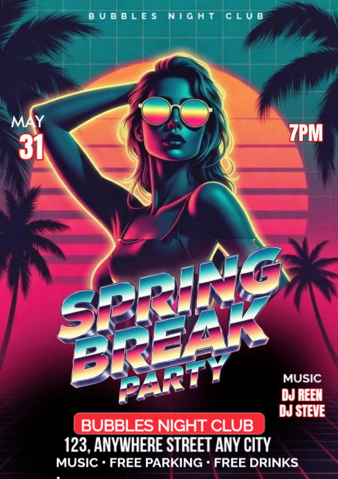 Purple Spring Break Party A3 Template | PosterMyWall