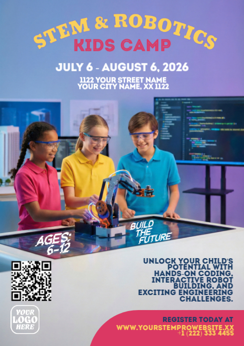 Copy of Purple STEM and Robotics Kids Camp Flyer | PosterMyWall