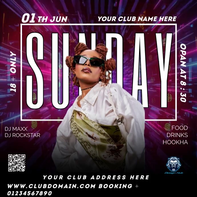 Purple  Sunday Party Square (1:1) template