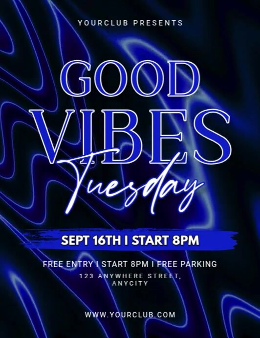 Purple Tipografi Good Vibes Tuesday  Pamflet (letter As) Flyer (US Letter) template