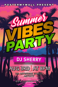 Purple Tipografi Summer Vibes Party Poster template