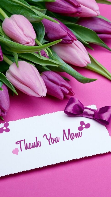 purple tulip white paper thank you mom เรื่องราวบน Instagram template