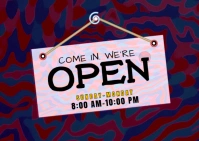 Purple Typographic Come In. We're Open A6 template