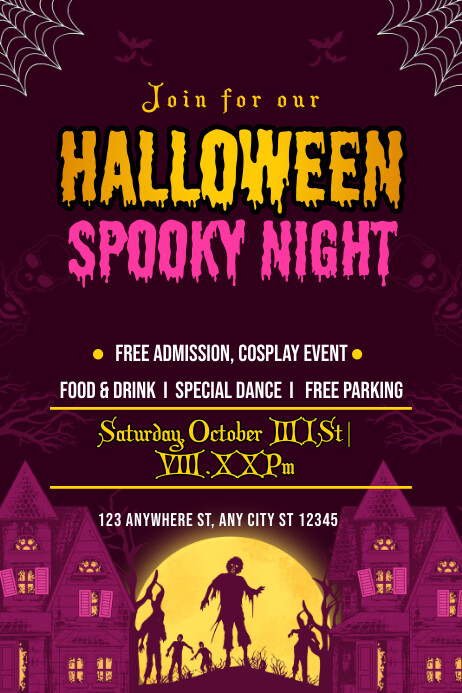 Purple Typographic Halloween Spooky Night Pos Template | PosterMyWall