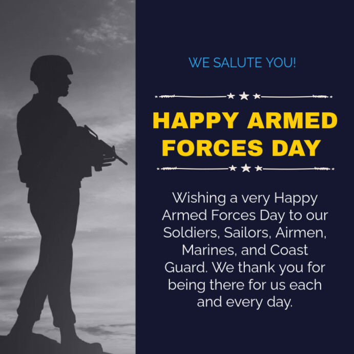 Purple Typographic Happy Armed Forces Day Celebration Wishes  Instagram Post template