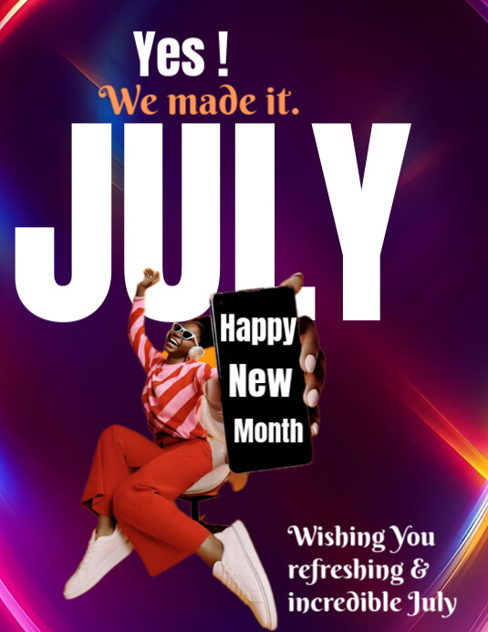 Purple Typographic Happy New Month July Poster  Flyer (us Letter) 传单(美国信函) template