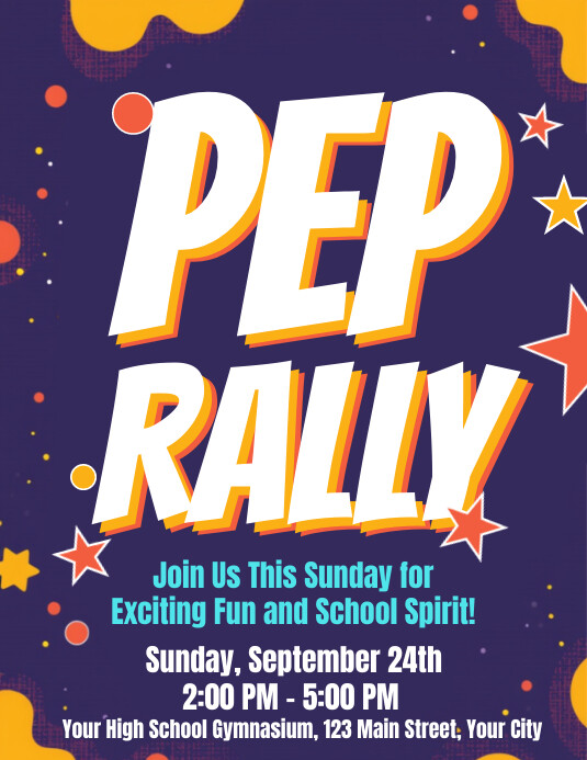 Copy of Purple Typographic High School Pep Rally Flye | PosterMyWall