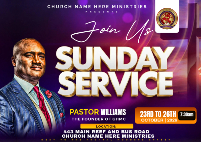 Purple Typographic Sunday Church Service Postcard Template | PosterMyWall