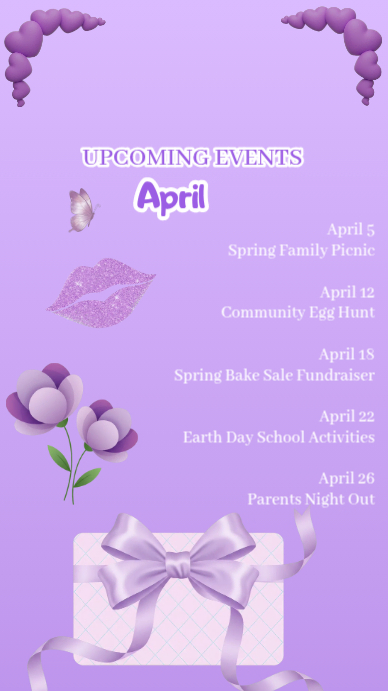 Purple Upcoming Events April Instagram Story Template | PosterMyWall