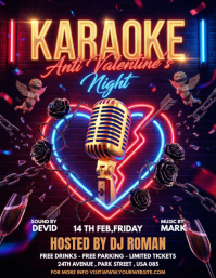 Purple Valentine's Day Karaoke Night Flyer template