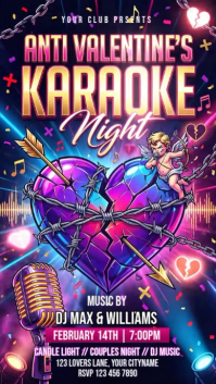 Purple Valentine's Day Karaoke Night Instagram Story Video template
