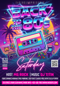 Purple Vintage 80s Themed Party A4 template