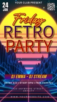 Purple Vintage Friday Retro Party Tampilan Digital (9:16) template