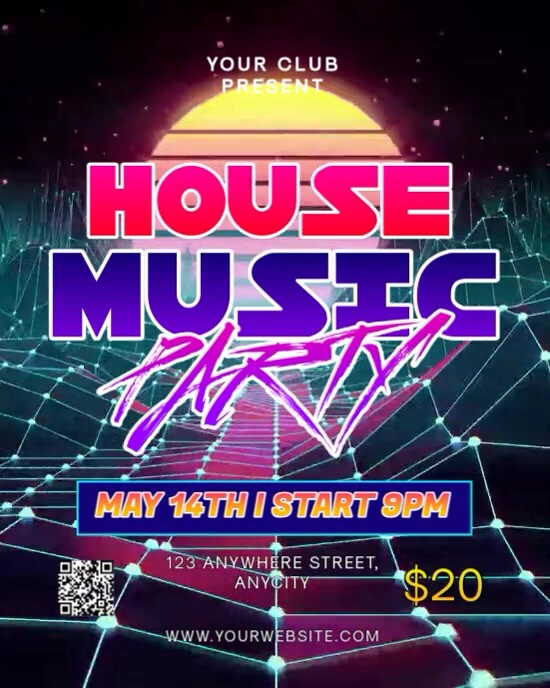 Purple Vintage House Music Party Instagram Portrait template