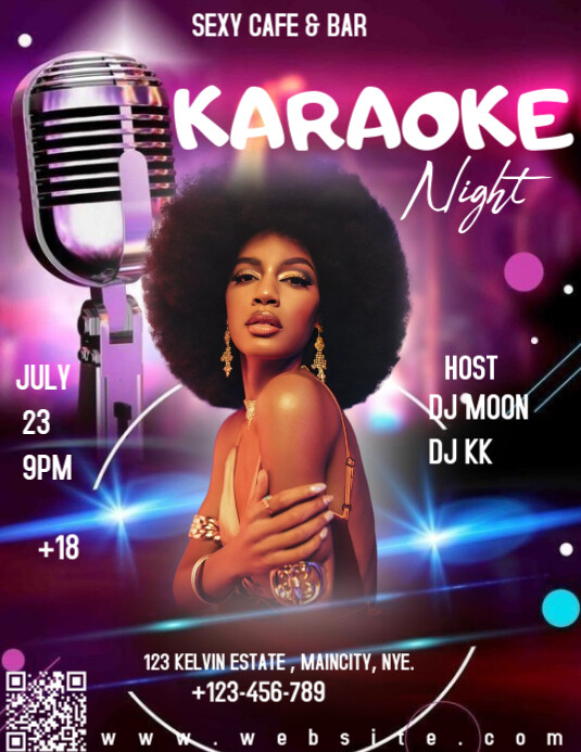 Purple Vintage Karaoke Night  Flyer (us Letter) template