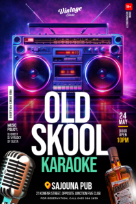 Purple Vintage Old Skool Karaoke Night Poster template