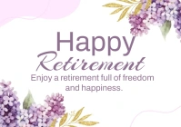 Purple watercolor happy retirement card desig A1 template