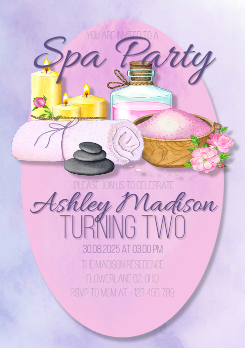 Plantilla de Purple Watercolor Spa Birthday Invitation | Spa Design ...