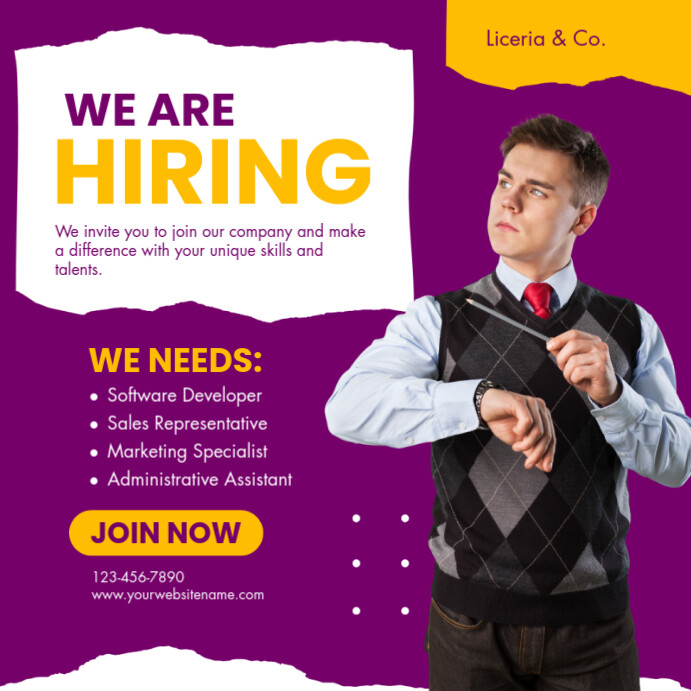 Purple We Are Hiring Instagram Post Template | PosterMyWall