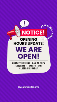 Purple We Are Open Instagram Story template