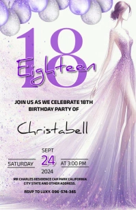 Purple white 18th Birthday Party Invitation T Tabloid template