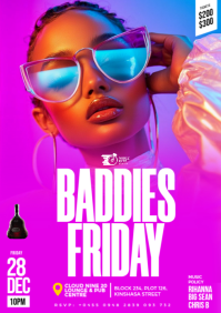 Purple White 3d Maximalist Baddies Night Club Event Party Poster A4 template