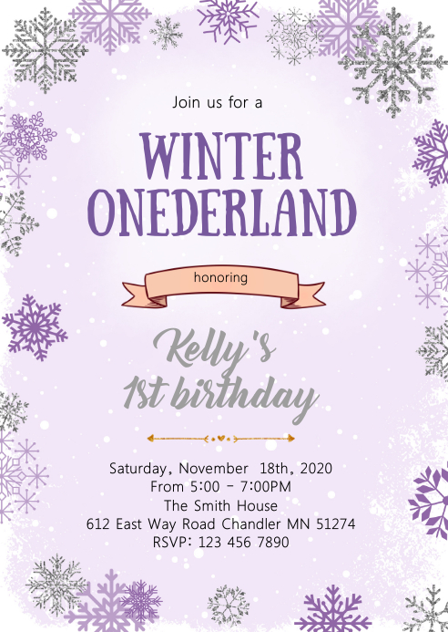 Purple Winter Onederland Birthday Invitation Template Postermywall