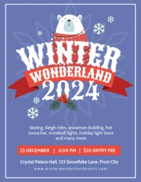Purple Winter Wonderland Polar Bear Element Event Flyer Folheto (US Letter) template