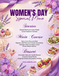 Purple Women's Day Special Menu Flyer Folheto (US Letter) template