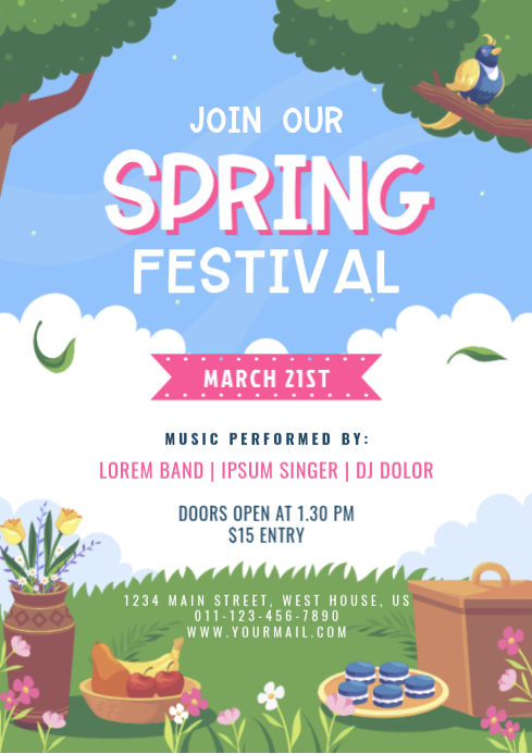 Putih Ceria Spring Festival A4 Template | PosterMyWall