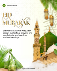 White Eid Mubarak Celebration Instagram Portrait Template