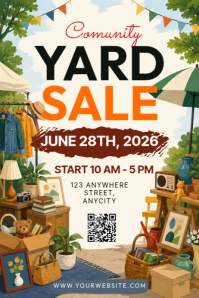 Putih Ilustratif Community Yard Sale Poster Плакат template