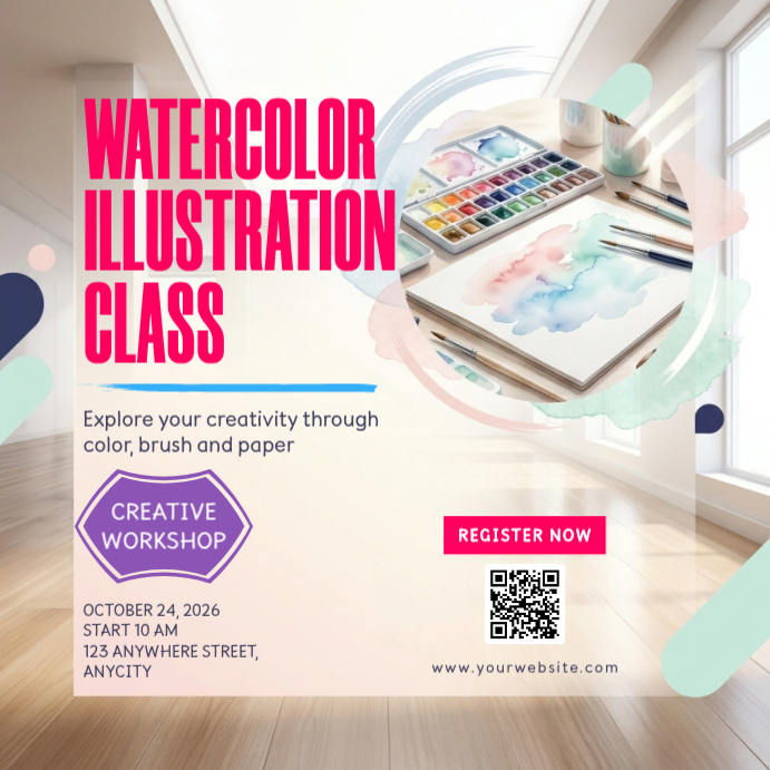 Watercolor Illustration Class Template | PosterMyWall