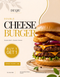 Putih Modern & Minimal Double Cheese Burger Promotion Pamflet Flyer (US Letter) template