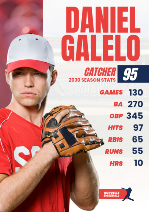 White Baseball Player Stats A4 Template | PosterMyWall