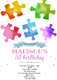 Puzzle Birthday party Invitation A6 template