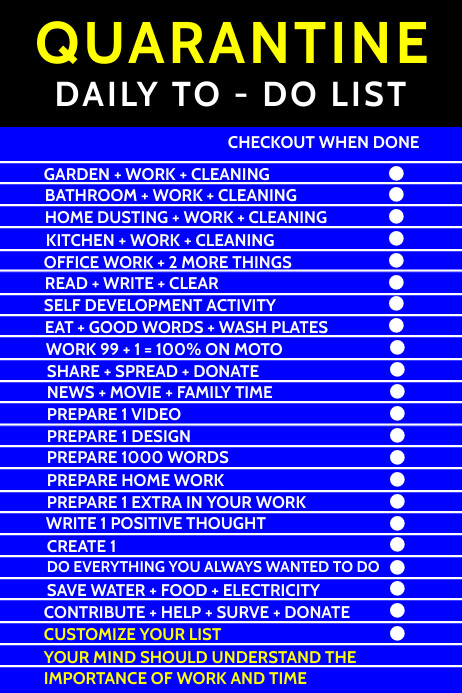 Quarantine To-do List Template | PosterMyWall