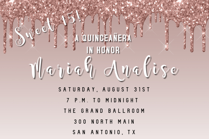 Quinceanera Rose Gold Glitter Invite Template Postermywall