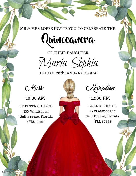 Quinceanera invitation Flyer (format US Letter) template